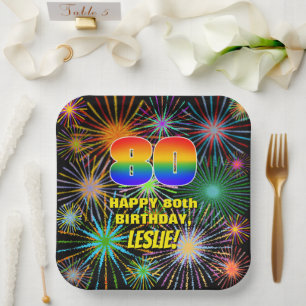 Assiettes En Carton 80e anniversaire : Feu d'artifice coloré et amusan