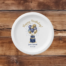 Assiettes En Carton 80e anniversaire Marine Blue Balloon Cake
