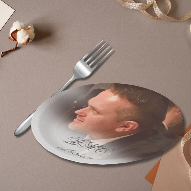 Assiettes En Carton 80e anniversaire masculin Photo simple et élégante (Créateur téléchargé)