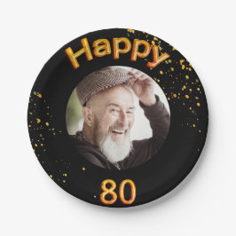 Assiettes En Carton 80e anniversaire photo ballons d'or noir