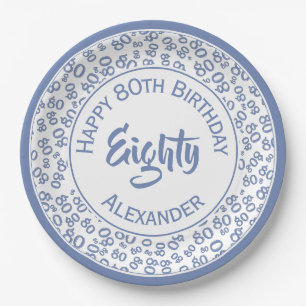 Assiettes En Carton 80e anniversaire Random Number Motif Bleu/Blanc