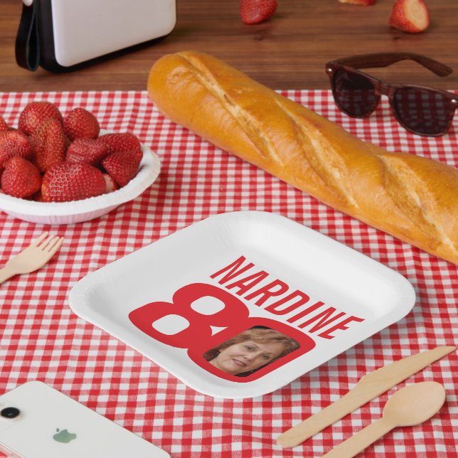 Assiettes En Carton 80e anniversaire rouge vif blanc 80 photo personna (Pique-nique)