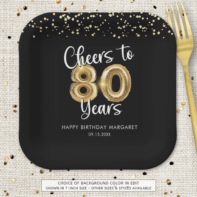 Assiettes En Carton 80e anniversaire Soeurs à 80 ans Black Gold (Créateur téléchargé)