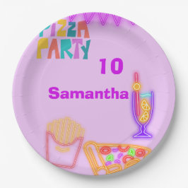 Assiettes En Carton 80s Pizza Party Paper Plates - Neon Arcade