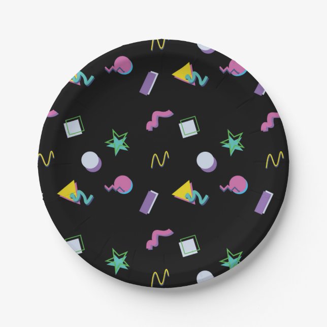 Assiettes En Carton 80s Retro Memphis Pop Motif (Devant)