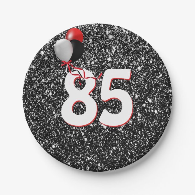 Assiettes En Carton 85e anniversaire Ballons sur Parties scintillant n (Devant)