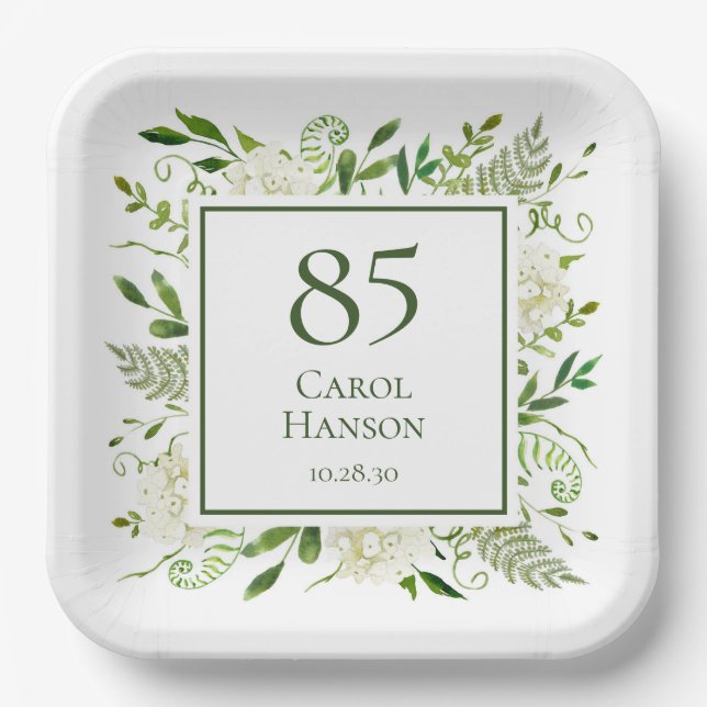 Assiettes En Carton 85e anniversaire Hydrangeas blanches (Recto)