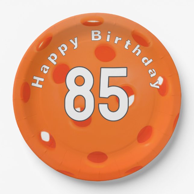 Assiettes En Carton 85e anniversaire Orange Pickleball (Devant)