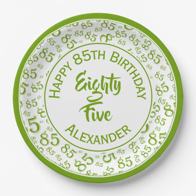 Assiettes En Carton 85e anniversaire Random Number Motif Vert/Blanc (Devant)