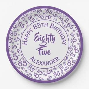 Assiettes En Carton 85e anniversaire Random Number Motif violet/blanc
