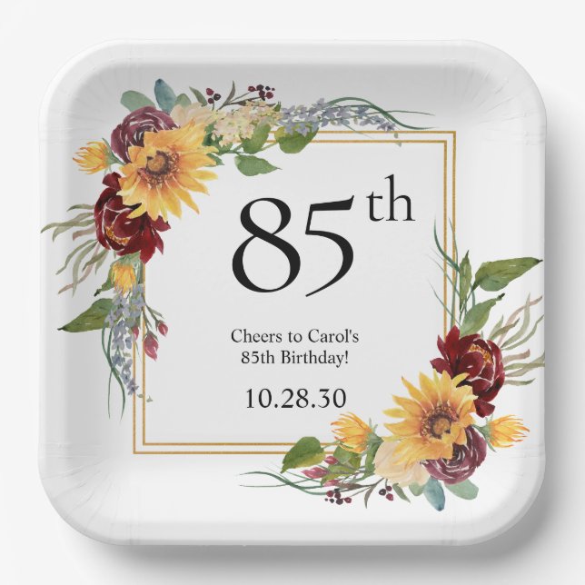 Assiettes En Carton 85e anniversaire Tournesols (Recto)