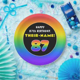 Assiettes En Carton 87e anniversaire : Arc-en-ciel coloré # 87, Nom pe
