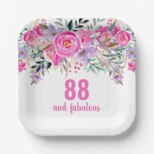 Assiettes En Carton 88e anniversaire rose floral