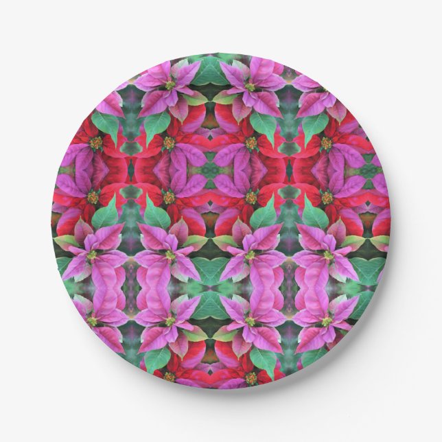 Assiettes En Carton 8 Plaque en papier rose/rouge Poinsettia (Devant)