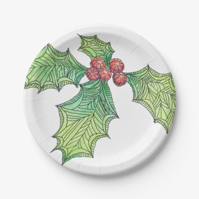 Assiettes En Carton 8 Plaques en papier Holly Jolly (Devant)