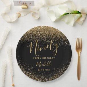 Assiettes En Carton 90e anniversaire Black Gold Parties scintillant éc