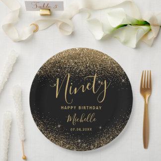 Assiettes En Carton 90e anniversaire Black Gold Parties scintillant éc