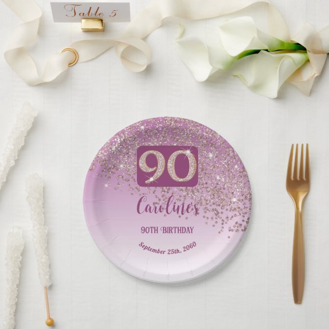 Assiettes En Carton 90e anniversaire Chic Falling Rose Parties scintil (Mariage)