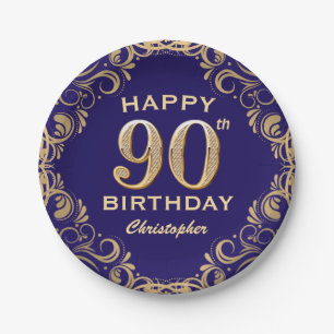 Assiettes En Carton 90e anniversaire de la Parties scintillant marine 