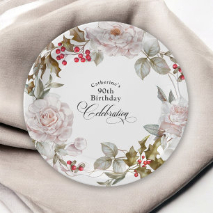 Assiettes En Carton 90e anniversaire Elégant Décembre Floral