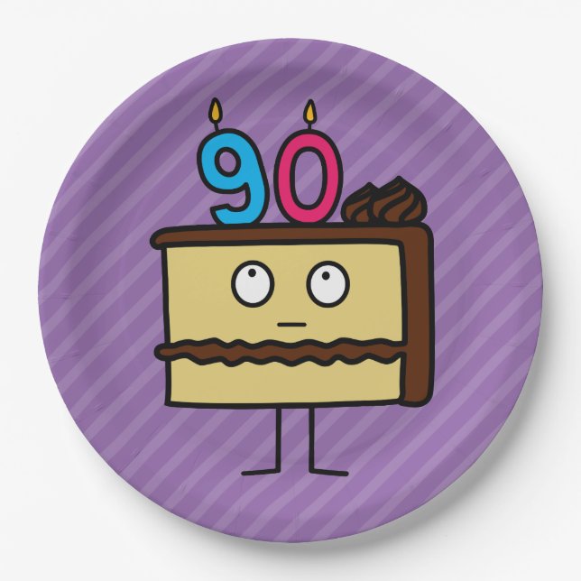 Assiettes En Carton 90e anniversaire Gâteau aux bougies (Devant)