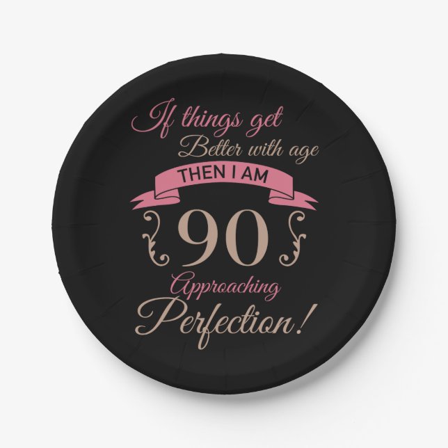 Assiettes En Carton 90e anniversaire mieux avec l'âge (Devant)