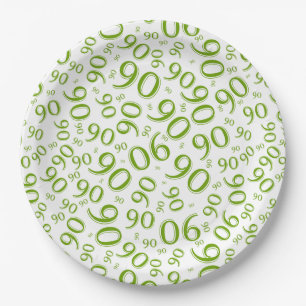 Assiettes En Carton 90e anniversaire Numéro de fête Motif Vert et blan