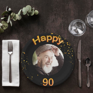 Assiettes En Carton 90e anniversaire photo ballons d'or noir
