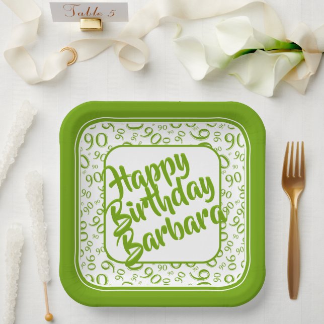 Assiettes En Carton 90e anniversaire Random Number Motif Vert/Blanc (Mariage)