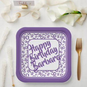Assiettes En Carton 90e anniversaire Random Number Motif violet blanc