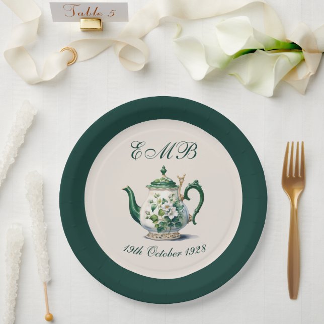 Assiettes En Carton 90e anniversaire Tea Party Green Regency Anniversa (Mariage)