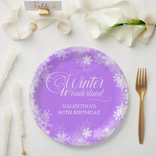 Assiettes En Carton 90e Anniversaire Wonderland Snowflake Purple