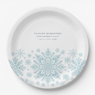 Assiettes En Carton 90e fête d'anniversaire Blue White Snowflake Custo