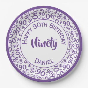 Assiettes En Carton 90e Motif de numéro aléatoire violet/blanc