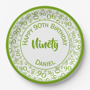 Assiettes En Carton 90e Motif du numéro aléatoire vert/blanc