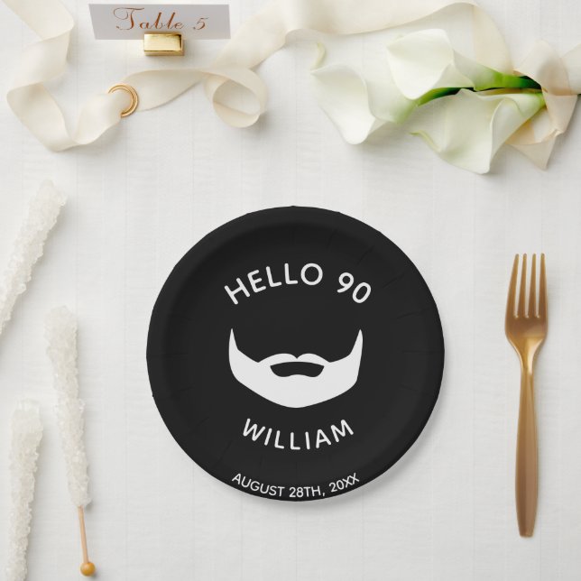 Assiettes En Carton 90ème anniversaire barbe hommes blancs noirs (Mariage)