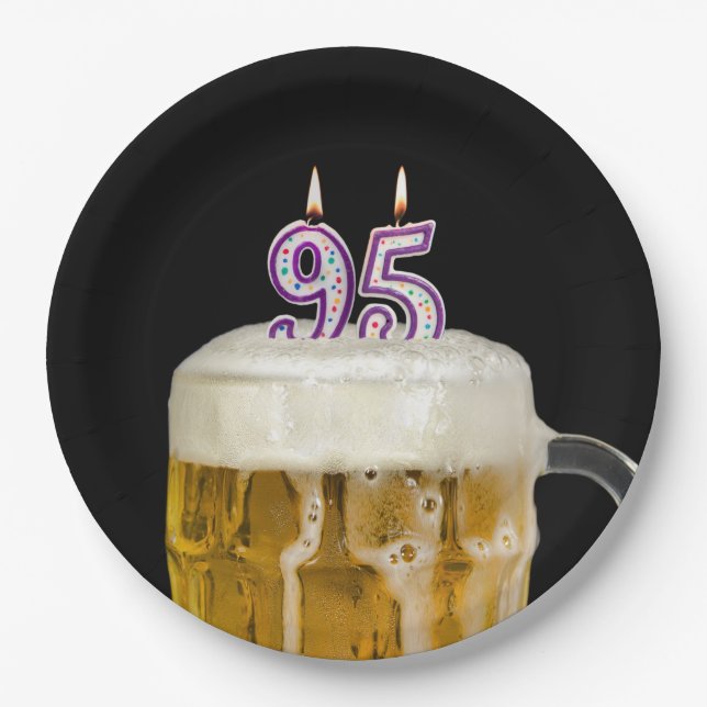 Assiettes En Carton 95e anniversaire Bière sur plaque de papier noir (Devant)