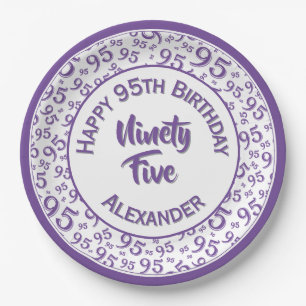 Assiettes En Carton 95e anniversaire Random Number Motif violet/blanc