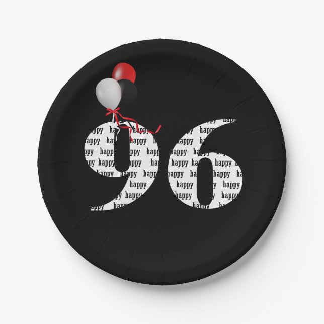 Assiettes En Carton 96e anniversaire ballons (Devant)