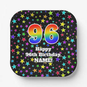 Assiettes En Carton 96e anniversaire : Fun Stars Motif et Rainbow "96"