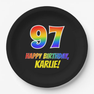 Assiettes En Carton 97e anniversaire : Gras, amusant, simple, Rainbow 