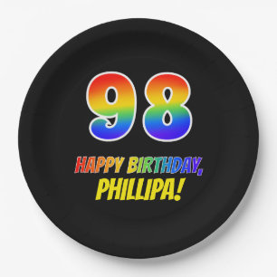 Assiettes En Carton 98e anniversaire : Bold, amusant, simple, arc-en-c