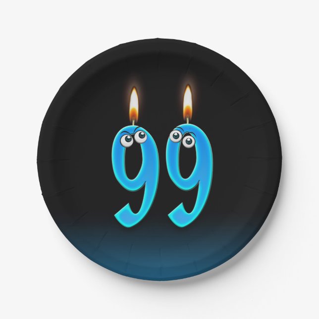 Assiettes En Carton 99e anniversaire avec des numéros de bougies éclai (Devant)