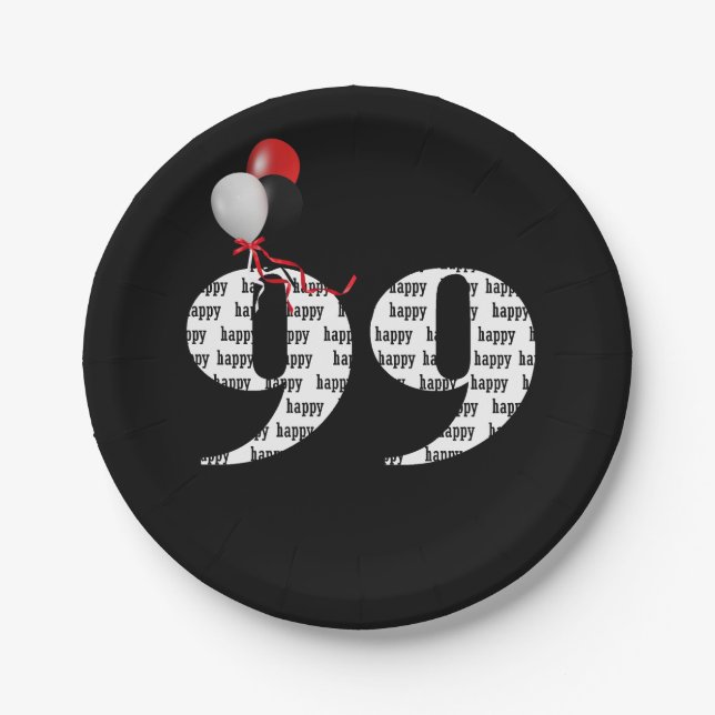 Assiettes En Carton 99e anniversaire ballons (Devant)