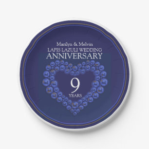 Assiettes En Carton 9e anniversaire mariage coeur perle Lapis Lazuli