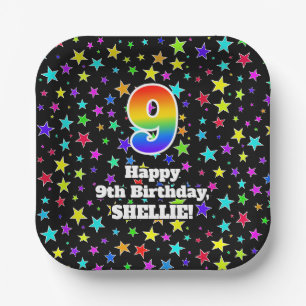 Assiettes En Carton 9e anniversaire : motif d'étoiles amusantes et "9"