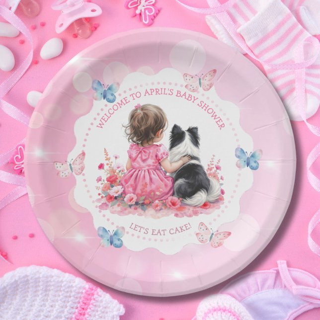 Assiettes En Carton A Baby Girl and her Dog  Baby Shower  (Créateur téléchargé)