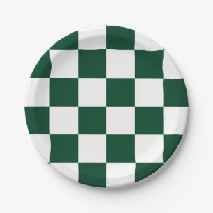Assiettes En Carton À damiers à feuillage persistant vert/blanc