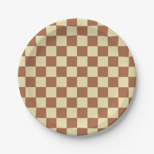 Assiettes En Carton à damiers beige et Brown