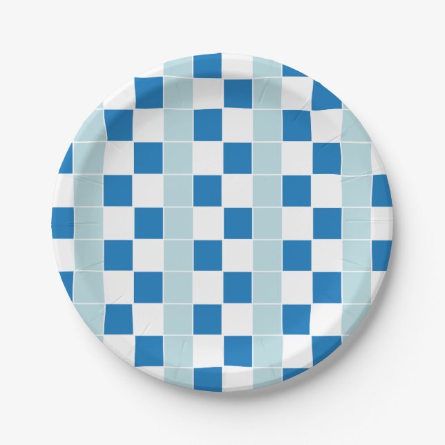 Assiettes En Carton À damiers bleu blanc (Devant)